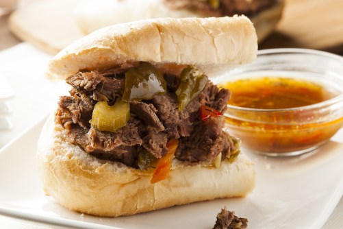 Juicy,Homemade,Italian,Beef,Sandwich,With,Hot,Peppers